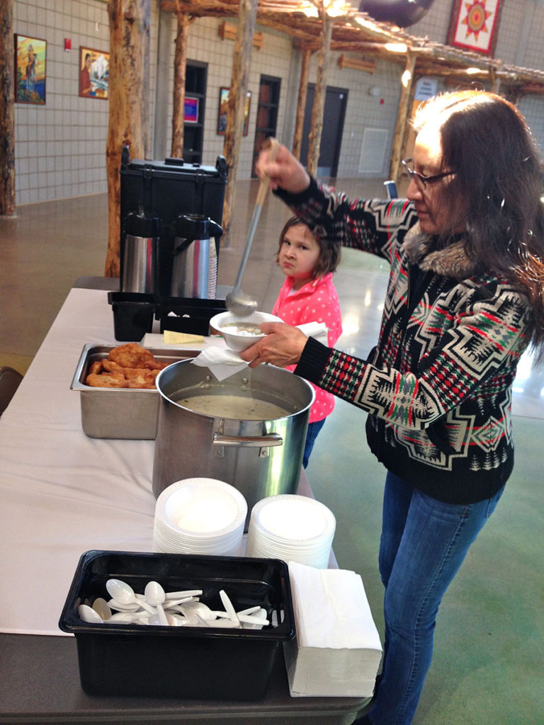 Lunch with traditional native soup, frybread and Norwegian pastries